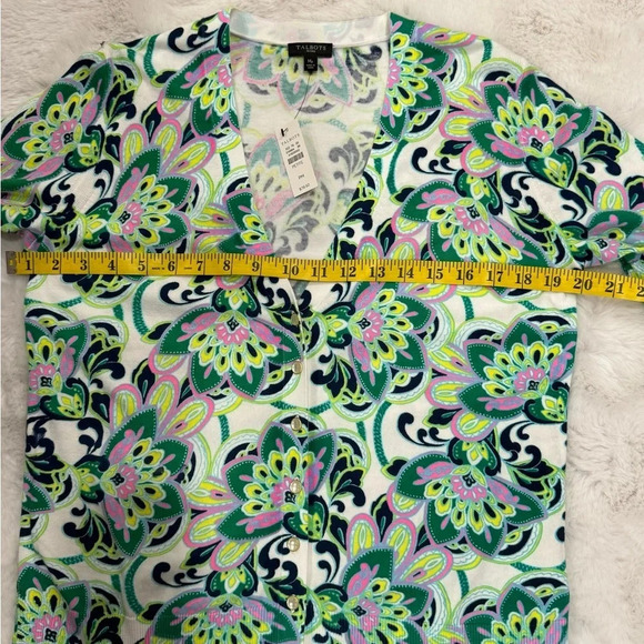 NWT TALBOTS KELLY BLOOMING PAISLEY FULL NEEDLE CARDIGAN Sz: Mp - Picture 8 of 11